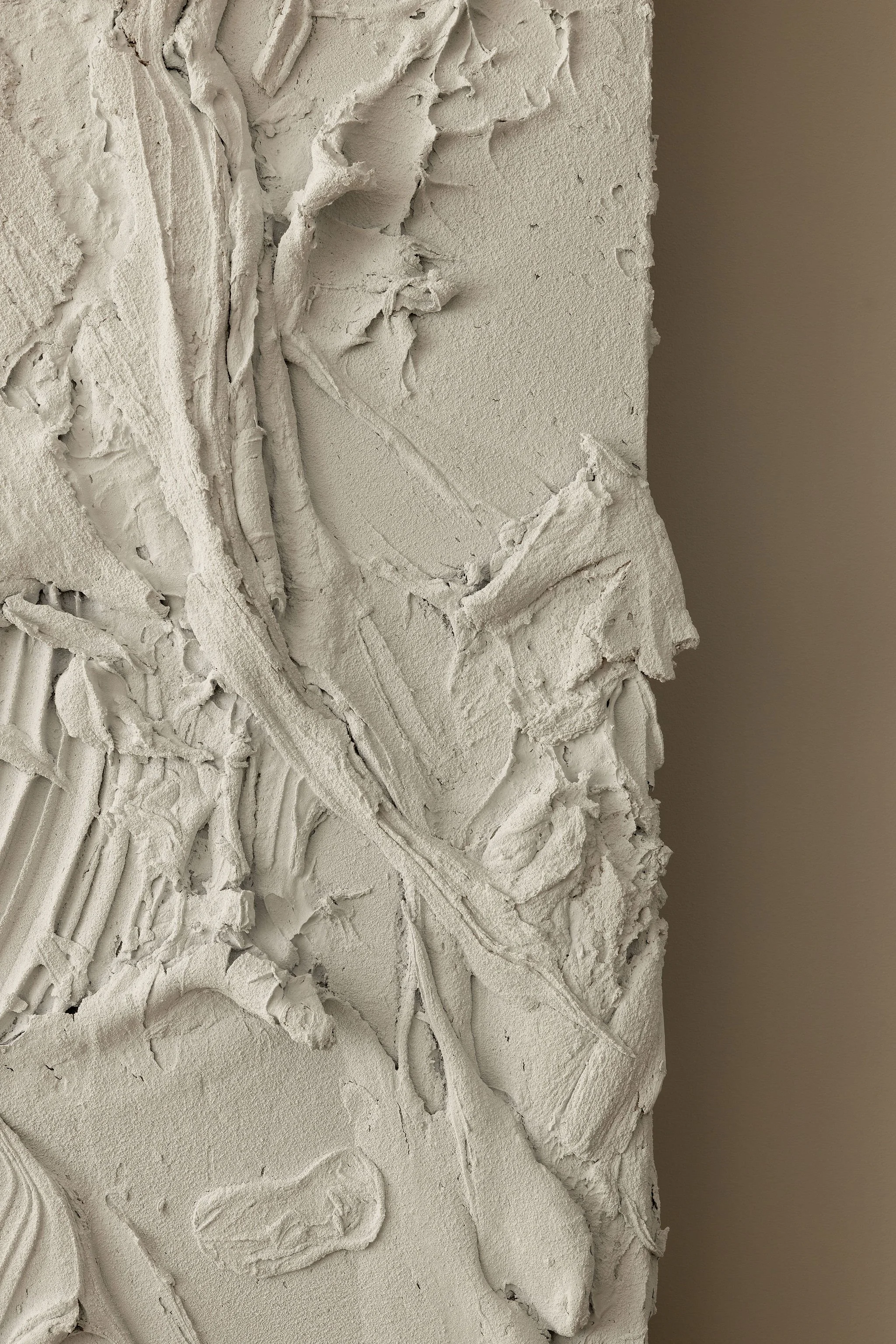 Detail of commissioned Jason Martin painting from Lisson Gallery, highlighting sculptural texture and layered white surface in a luxury Georgetown condo interior.