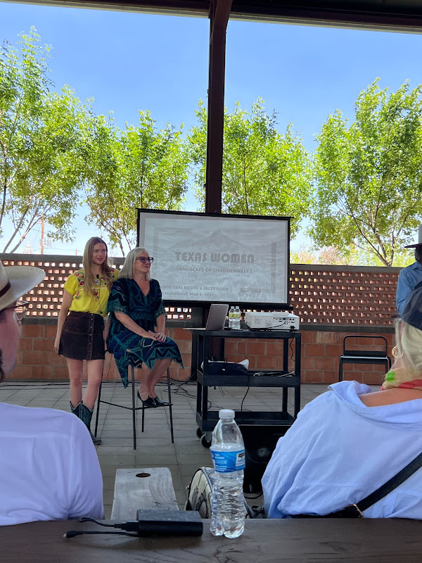 A talk under an open-air pavilion at the Marfa Invitational